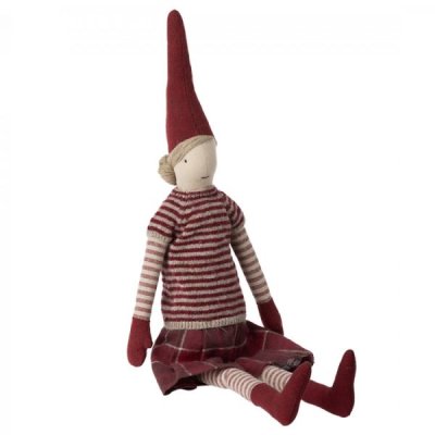 Maileg Pixy Medium girl with plaid dress