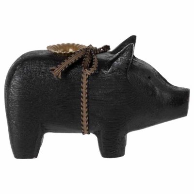 Maileg wooden pig small, black