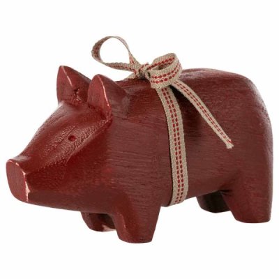 Maileg wooden pig small, red