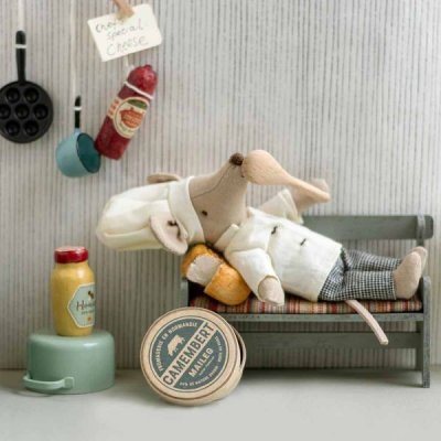 Maileg mouse chef with soup pot and spoon