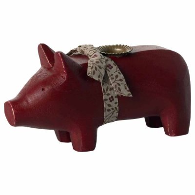 Maileg wooden pig medium, red