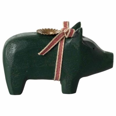 Maileg wooden pig small, dark green