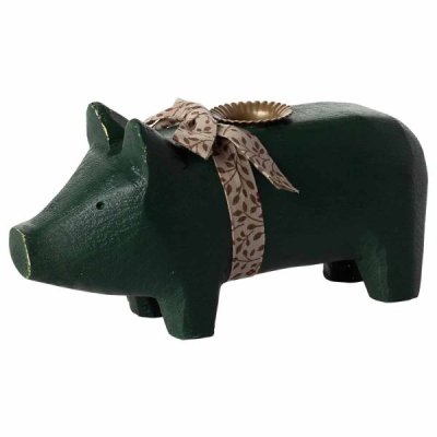 Maileg wooden pig medium, dark green