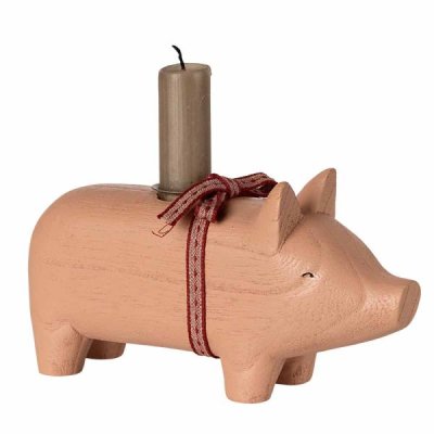 Maileg Wooden candle holder, Pig, Medium - Rose