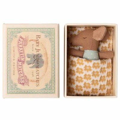 Maileg Sleepy wakey baby mouse in matchbox - Blue