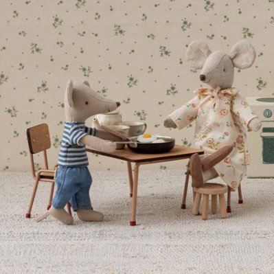 Maileg Table and chair set, Mouse - Dark powder