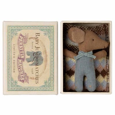 Maileg Sleepy wakey baby mouse in matchbox - Blue