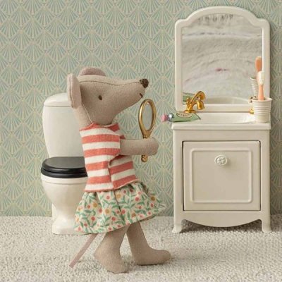 Maileg Tricycle mouse, Big sister with bag - Green