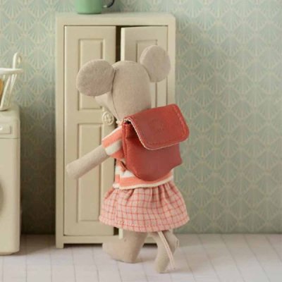 Maileg Tricycle mouse, Big sister with bag - Coral