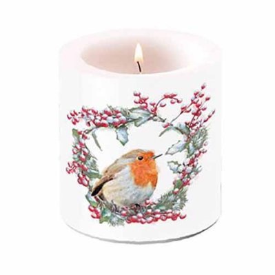 Candle Robin In Wreath 10 cm