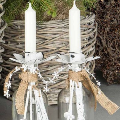 Candle holder for bottle rustic white