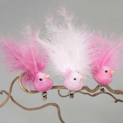 Bird decoration with clip, different colours