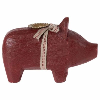 Maileg wooden pig small, red