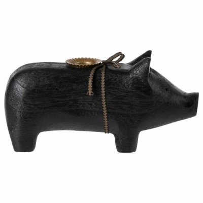 Maileg wooden pig medium, black