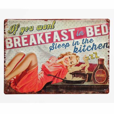 Metal sign Breakfast in bed big